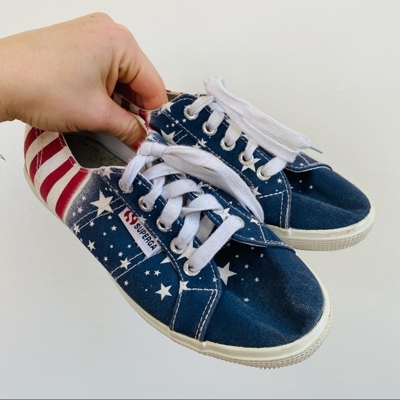 Superga Red & Blue USA Flag Low Top Sneakers Star Spangled Banner Lace up - Picture 6 of 8